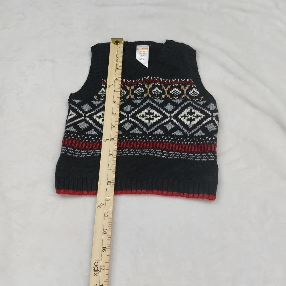 GYMBOREE BOYS BLACK RED GRAY KNIT 100% COTTON SWEATER VEST SIZE 12-18 MONTHS